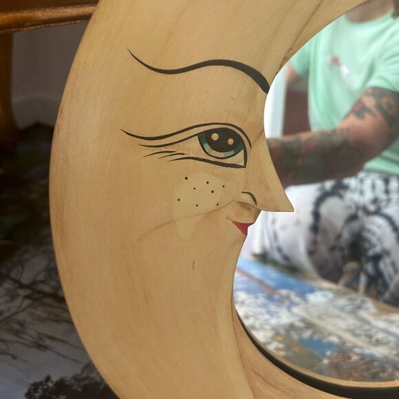 Vintage Whimsical Celestial Sun Moon Crescent Face Wall Mirror 15.5" - Picture 3 of 16